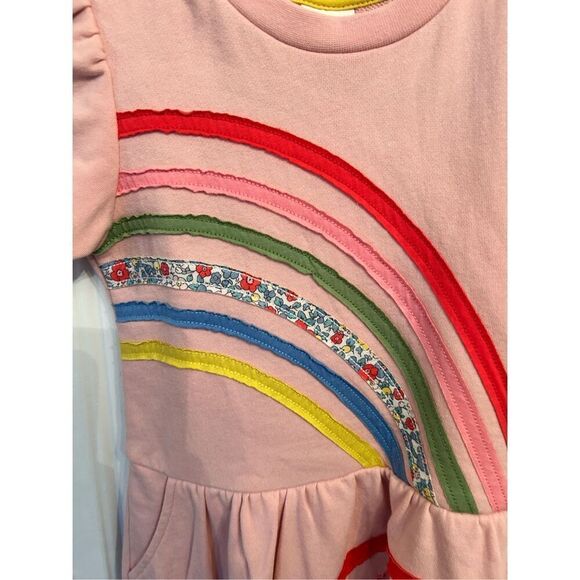 Mini Boden girls size 5-7 T dress pink sweatshirt rainbow applique - Picture 2 of 5